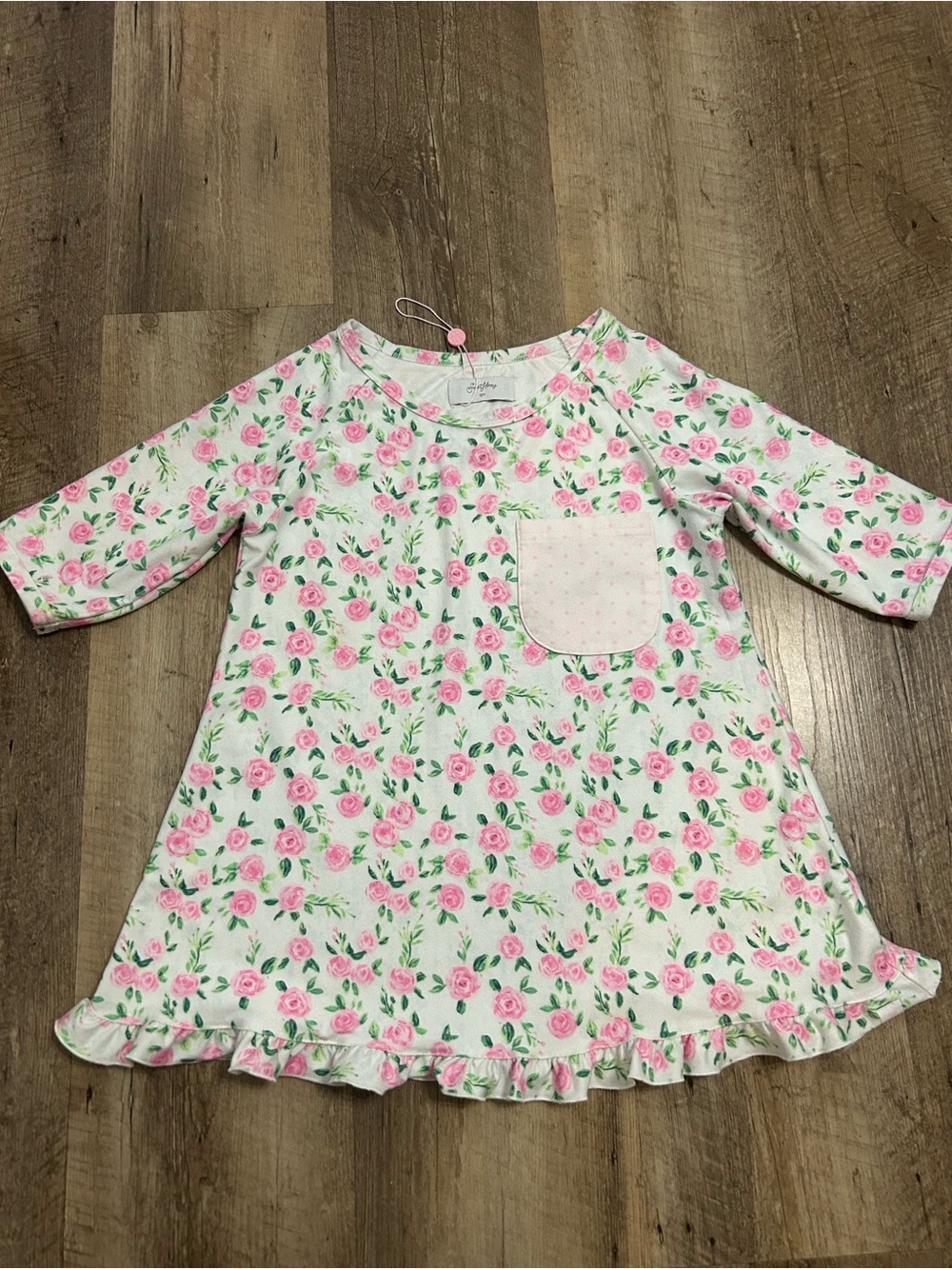 SweetHoney Pink Rose Print Ruffle Hem Dress